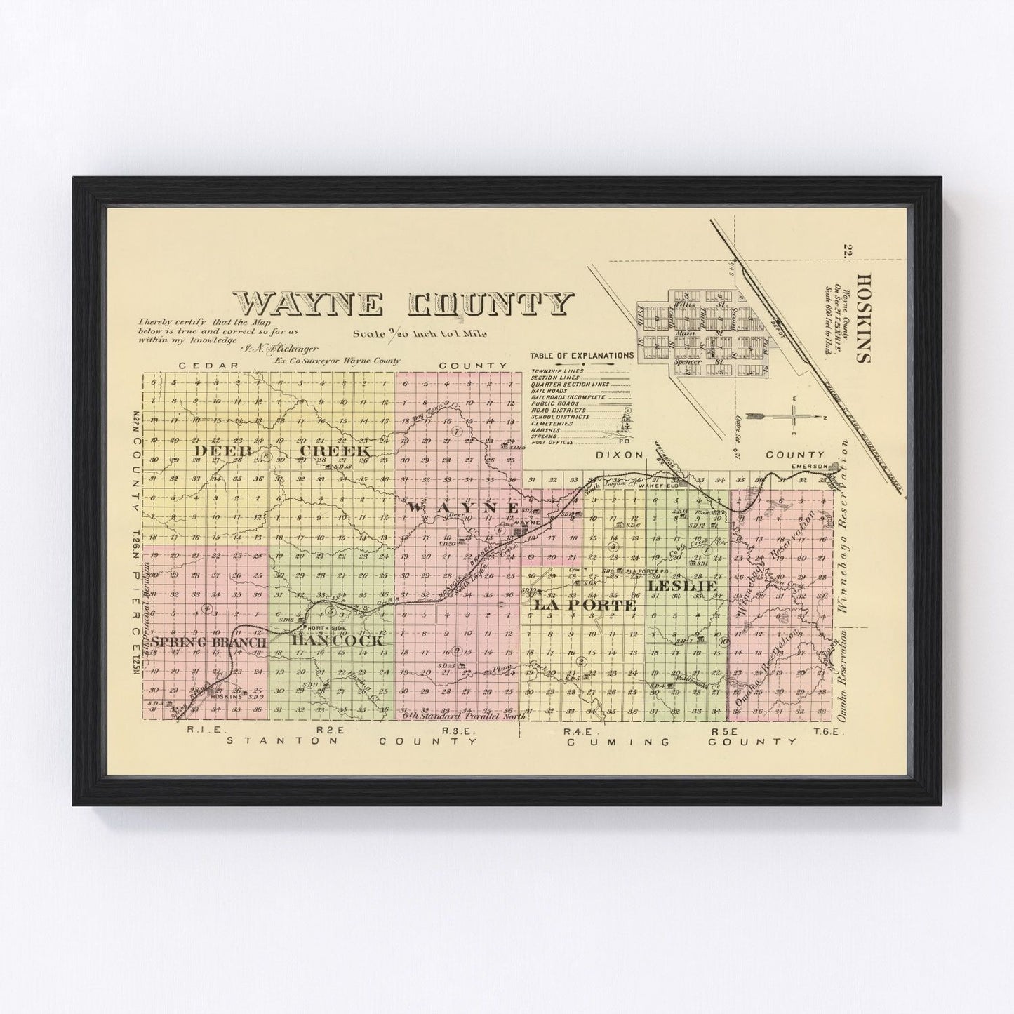 Vintage Map of Wayne County, Nebraska 1885 -Not available at Minden location-