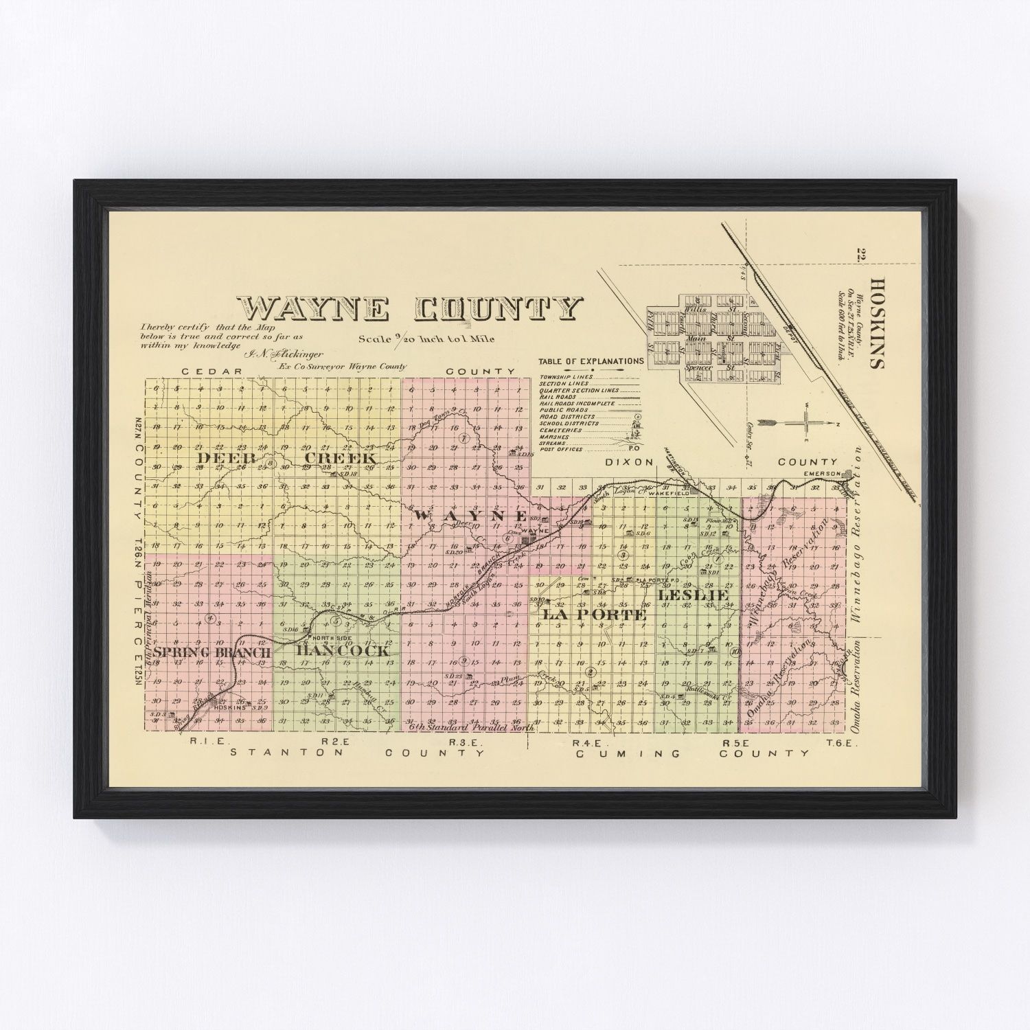 Vintage Map of Wayne County, Nebraska 1885 -Not available at Minden location-
