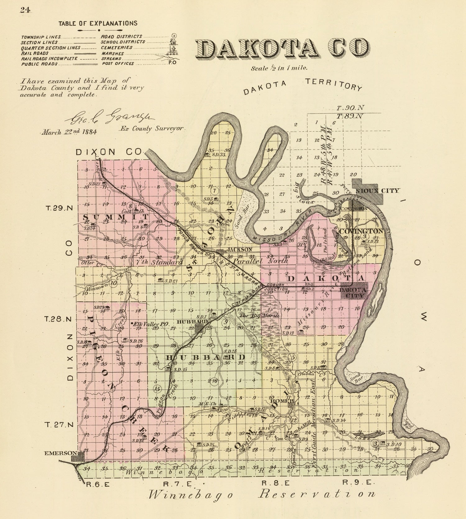 Vintage Map of Dakota County, Nebraska 1885 -Not available at Minden location-