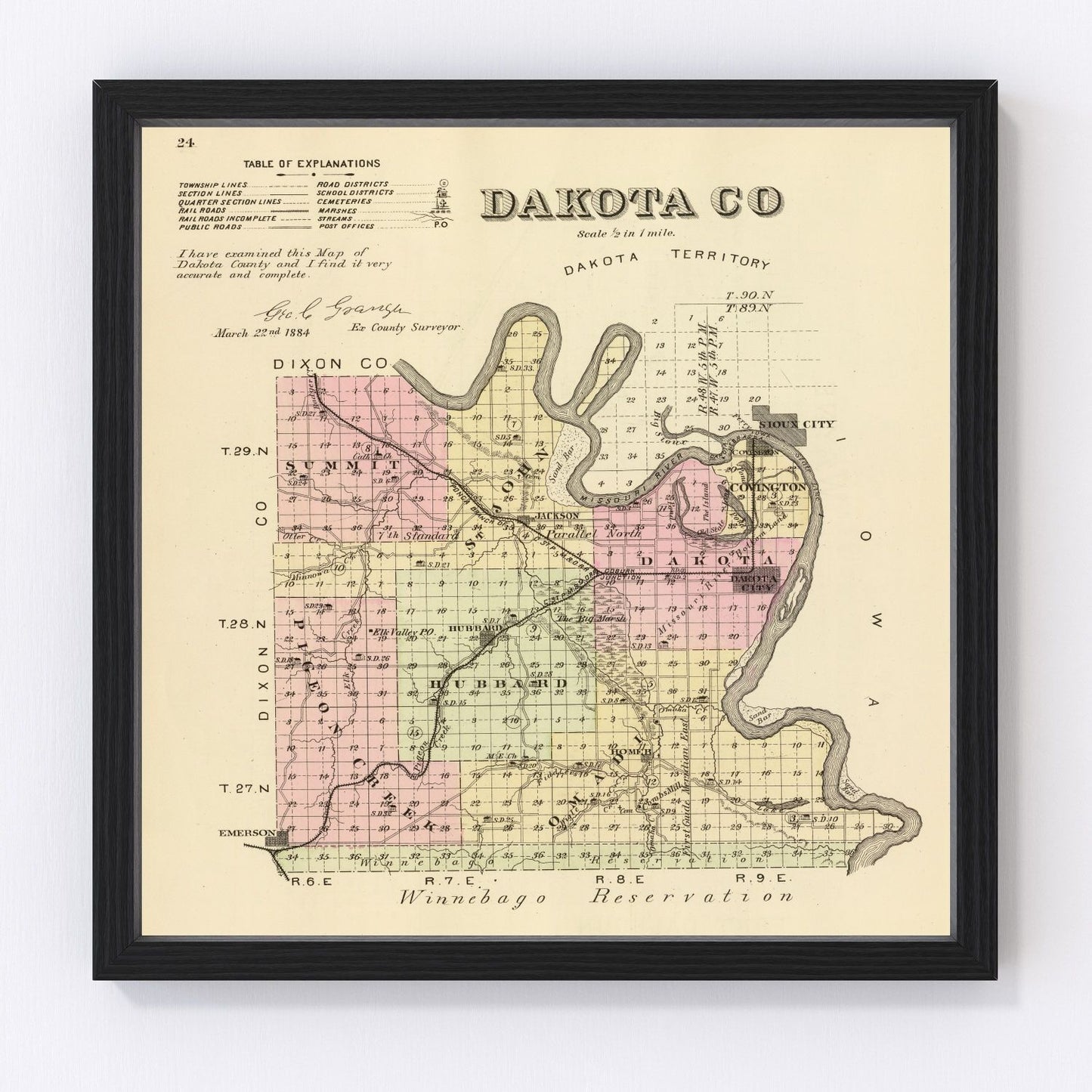 Vintage Map of Dakota County, Nebraska 1885 -Not available at Minden location-