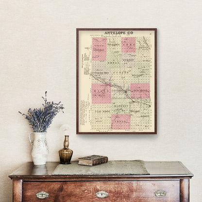 Vintage Map of Antelope County, Nebraska 1885 -Not available at Minden location-