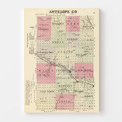 Vintage Map of Antelope County, Nebraska 1885 -Not available at Minden location-