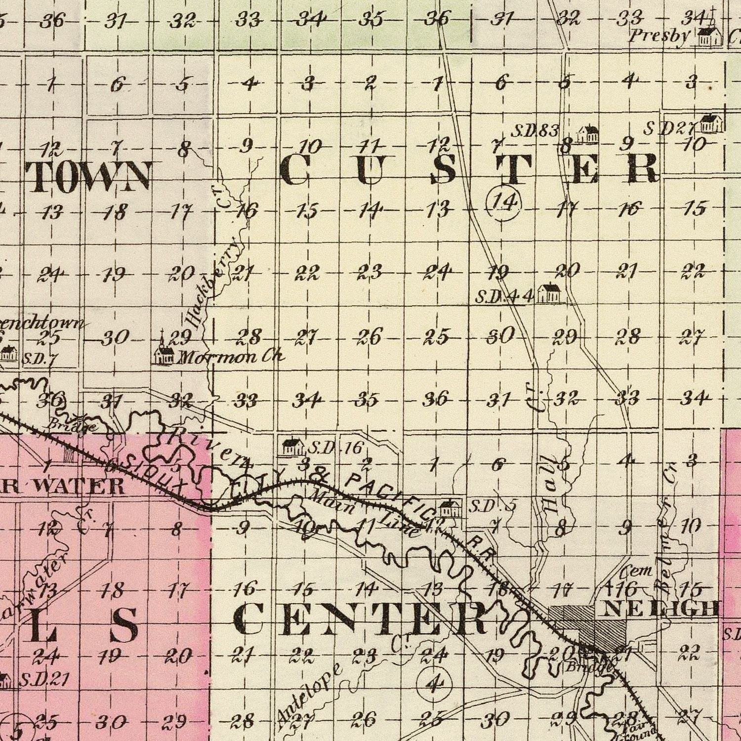 Vintage Map of Antelope County, Nebraska 1885 -Not available at Minden location-