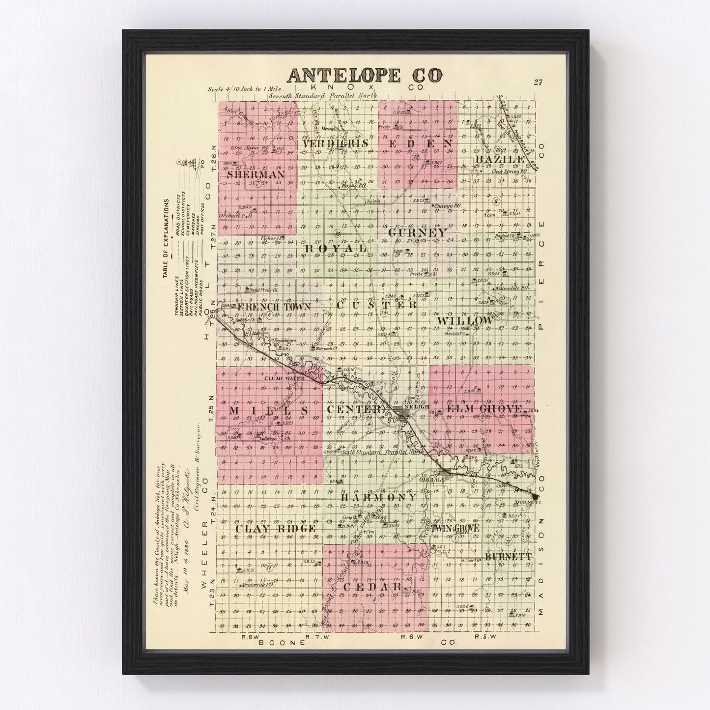 Vintage Map of Antelope County, Nebraska 1885 -Not available at Minden location-