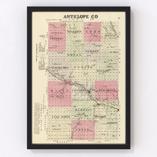 Vintage Map of Antelope County, Nebraska 1885 -Not available at Minden location-