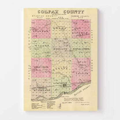 Vintage Map of Golfax County, Nebraska 1885 -Not available at Minden location-