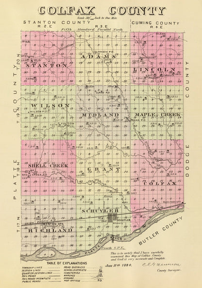 Vintage Map of Golfax County, Nebraska 1885 -Not available at Minden location-