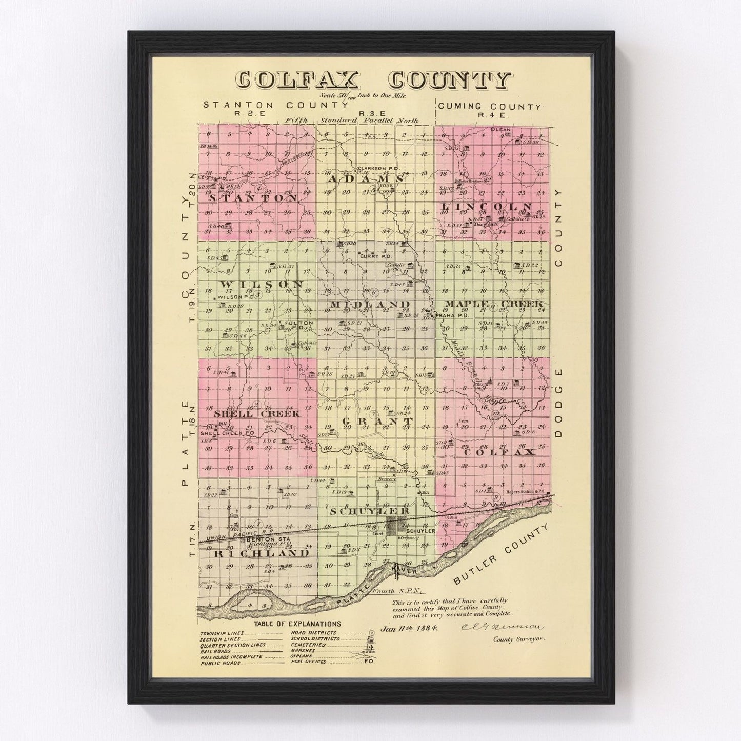 Vintage Map of Golfax County, Nebraska 1885 -Not available at Minden location-