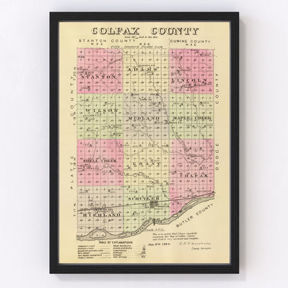 Vintage Map of Golfax County, Nebraska 1885 -Not available at Minden location-