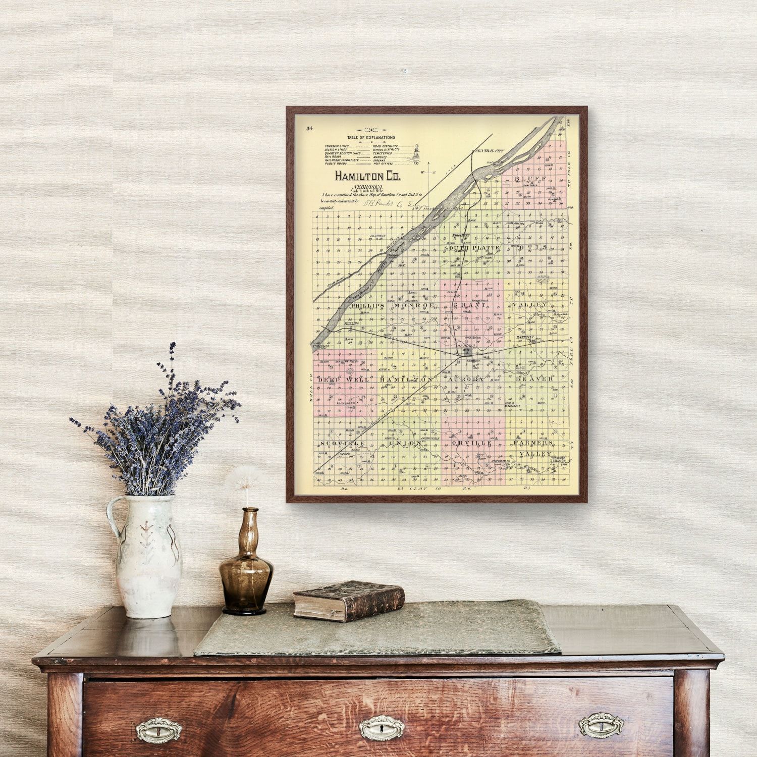 Vintage Map of Hamilton County, Nebraska 1885 -Not available at Minden location-