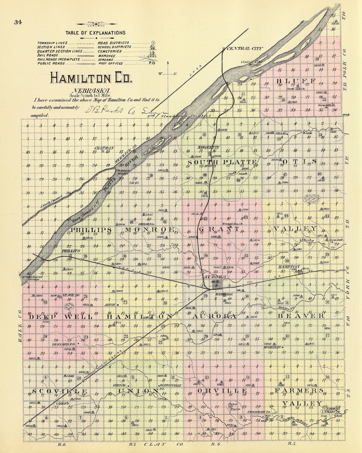 Vintage Map of Hamilton County, Nebraska 1885 -Not available at Minden location-