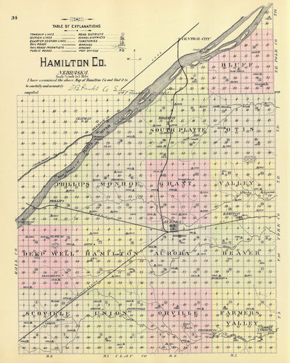 Vintage Map of Hamilton County, Nebraska 1885 -Not available at Minden location-