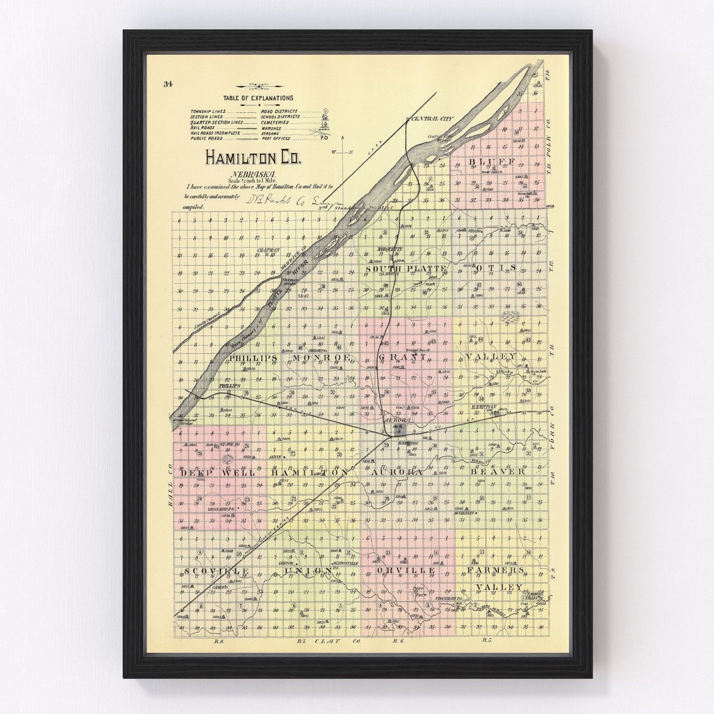 Vintage Map of Hamilton County, Nebraska 1885 -Not available at Minden location-