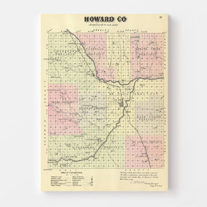 Vintage Map of Howard County, Nebraska 1885 -Not available at Minden location-