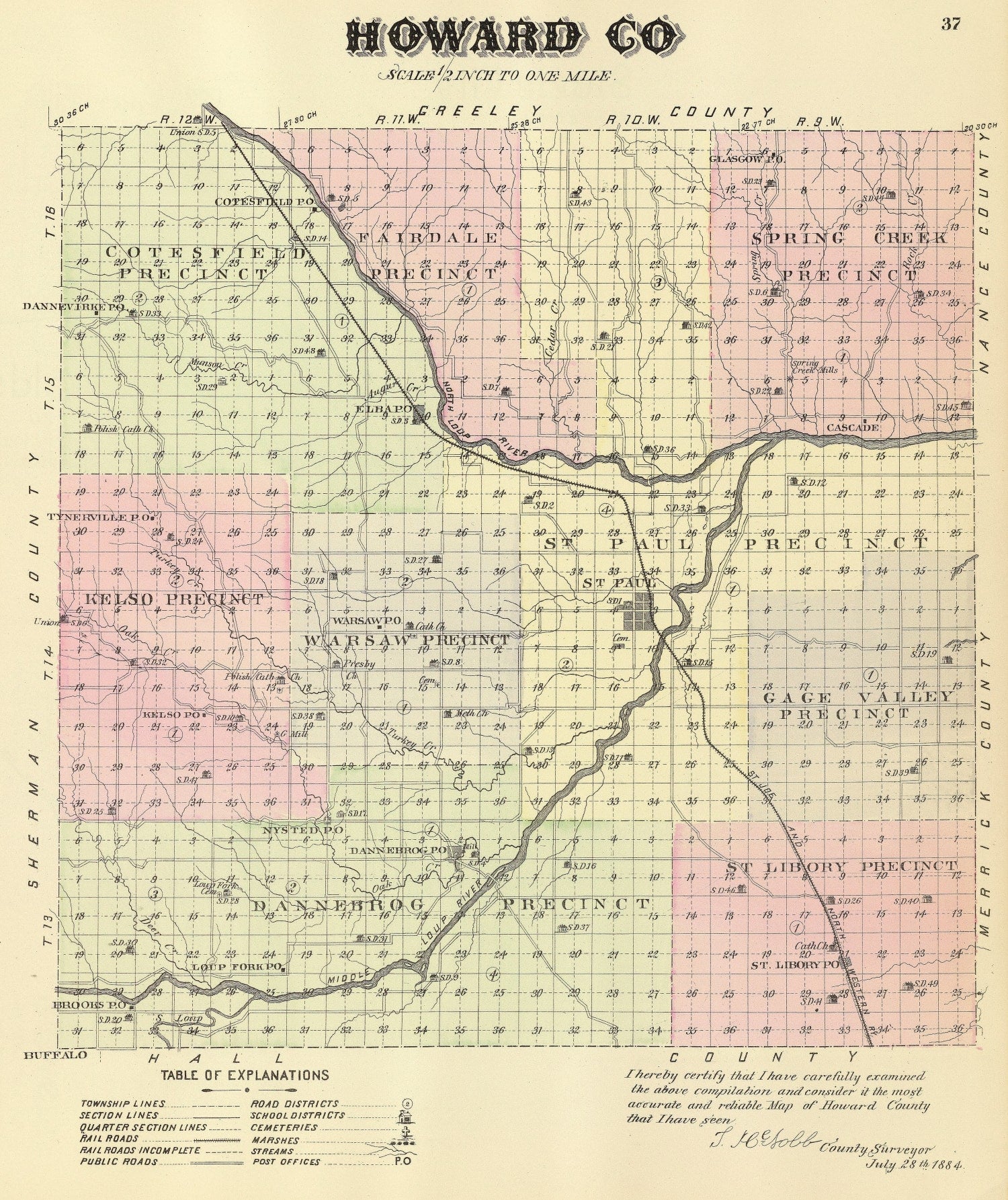 Vintage Map of Howard County, Nebraska 1885 -Not available at Minden location-