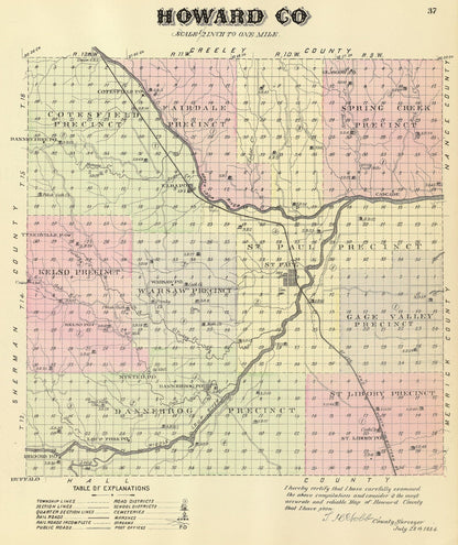 Vintage Map of Howard County, Nebraska 1885 -Not available at Minden location-
