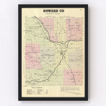 Vintage Map of Howard County, Nebraska 1885 -Not available at Minden location-