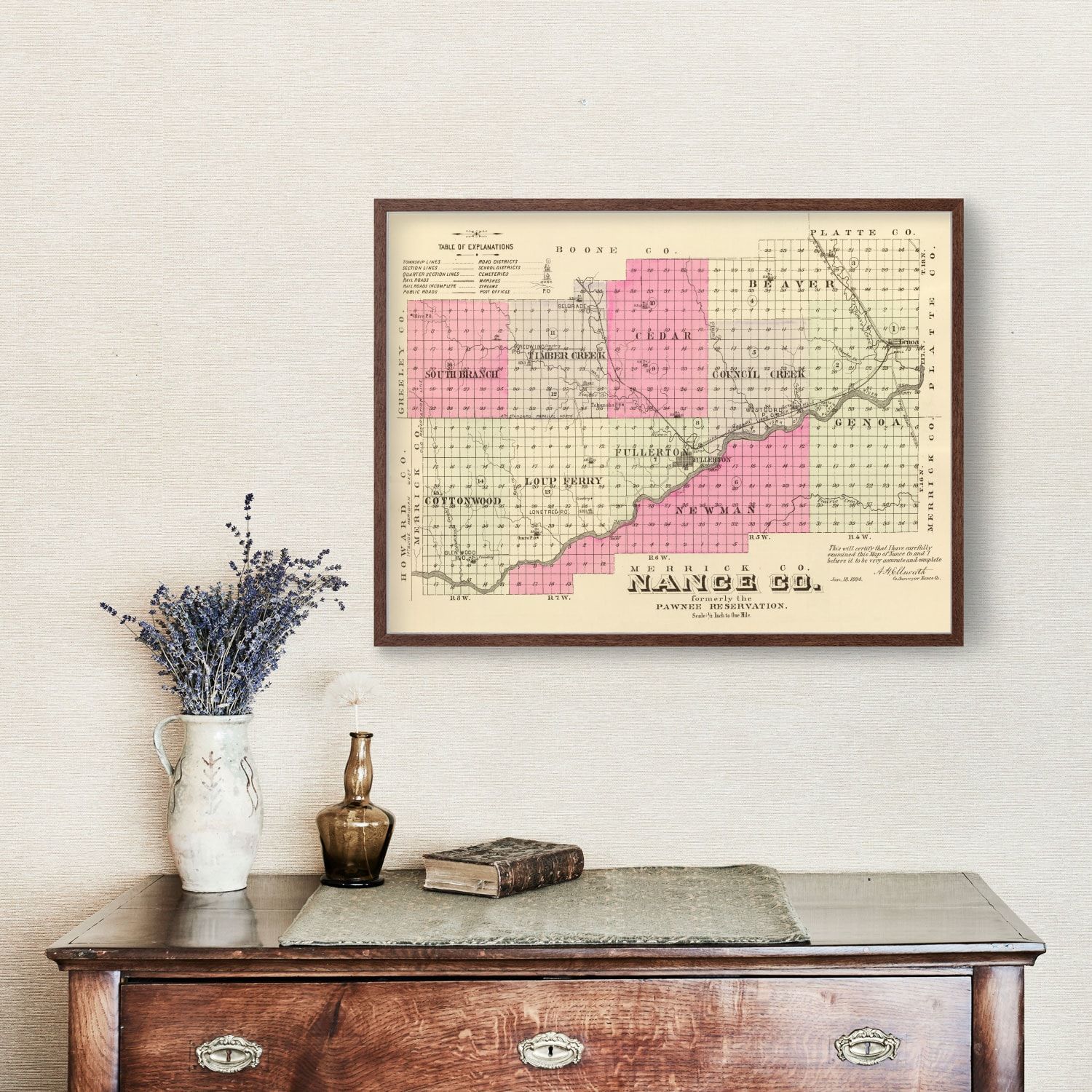 Vintage Map of Nance County, Nebraska 1885 -Not available at Minden location-