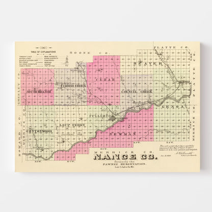 Vintage Map of Nance County, Nebraska 1885 -Not available at Minden location-