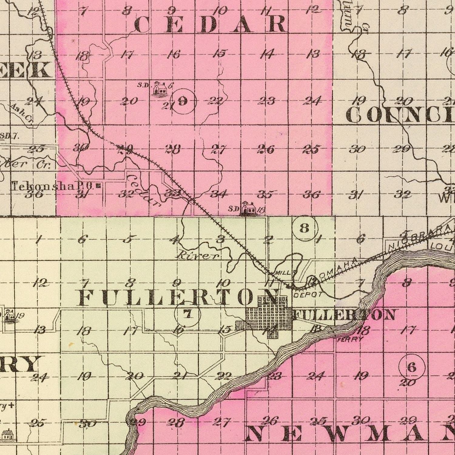 Vintage Map of Nance County, Nebraska 1885 -Not available at Minden location-