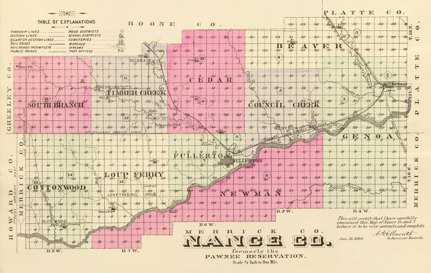 Vintage Map of Nance County, Nebraska 1885 -Not available at Minden location-