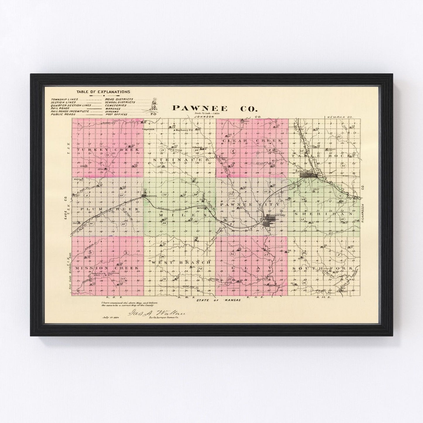 Vintage Map of Pawnee County, Nebraska 1885 -Not available at Minden location-