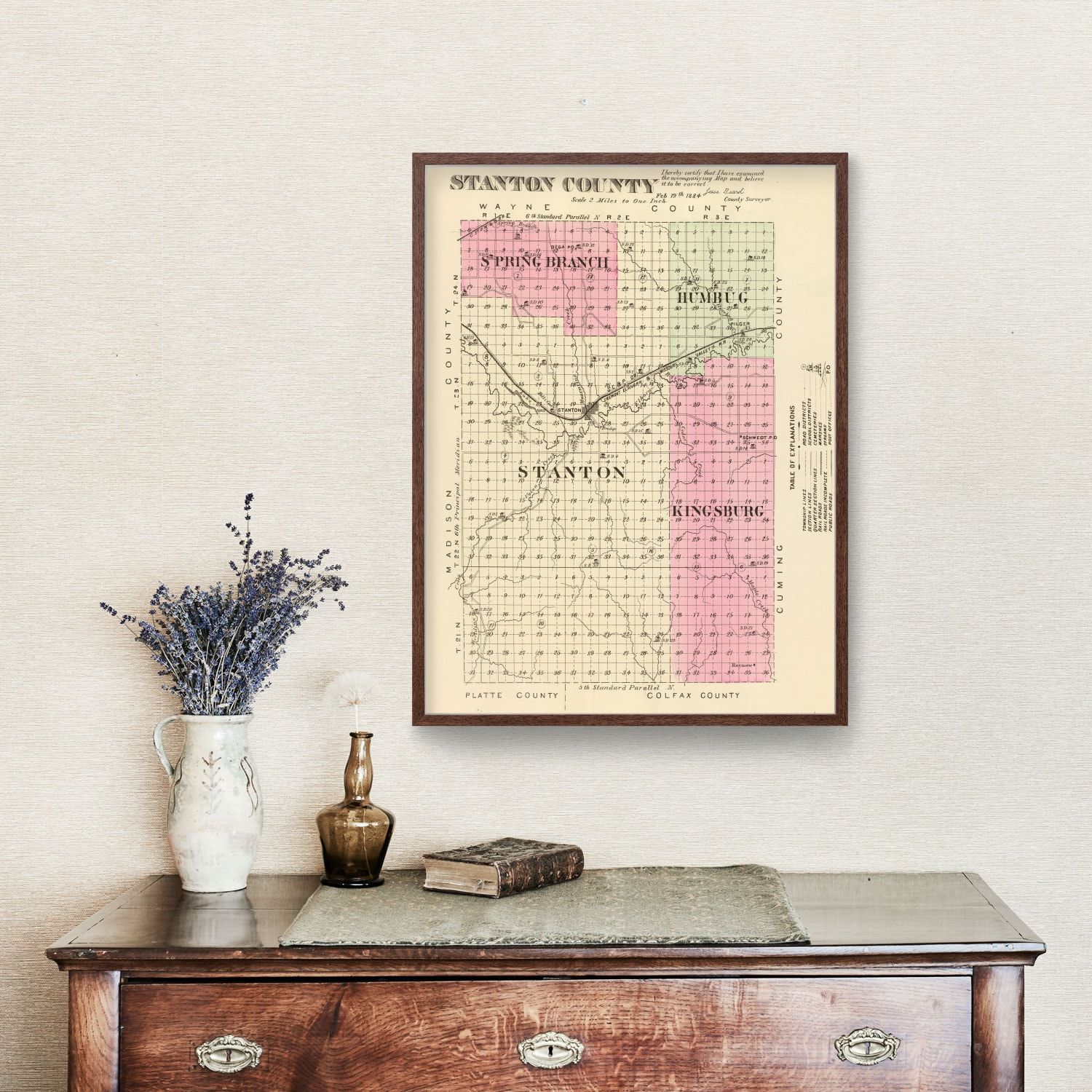 Vintage Map of Stanton County, Nebraska 1885 -Not available at Minden location-