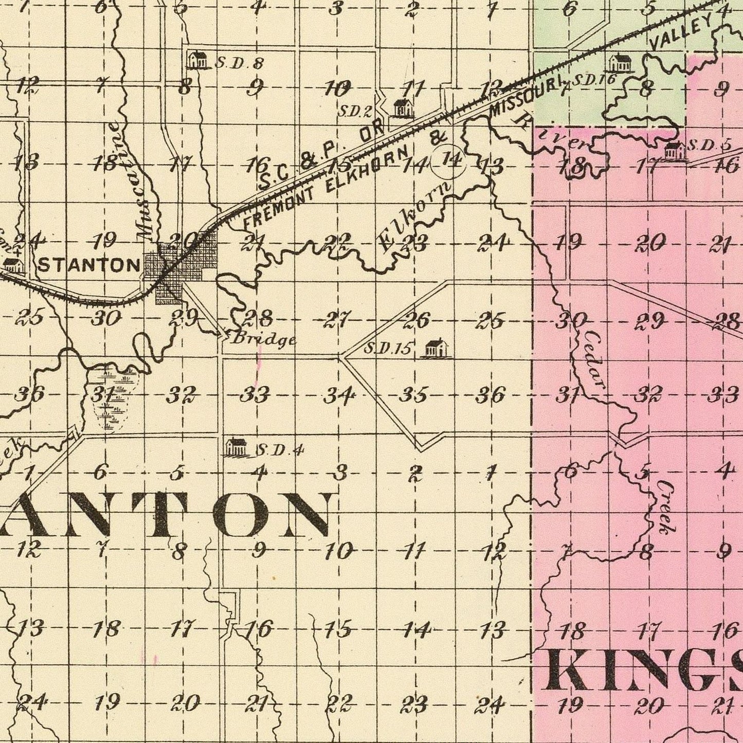 Vintage Map of Stanton County, Nebraska 1885 -Not available at Minden location-