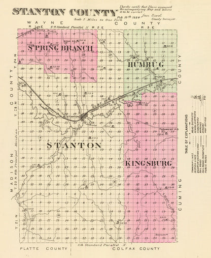 Vintage Map of Stanton County, Nebraska 1885 -Not available at Minden location-