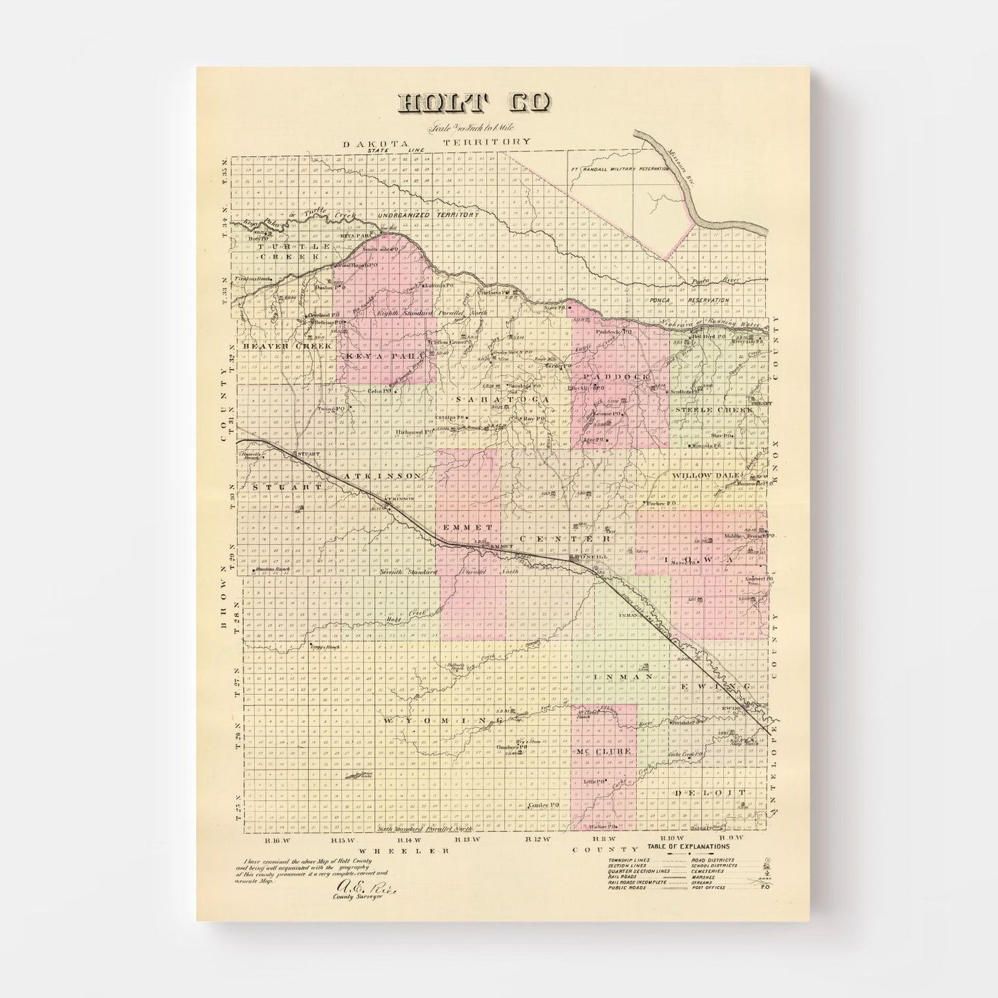 Vintage Map of Holt County, Nebraska 1885 -Not available at Minden location-