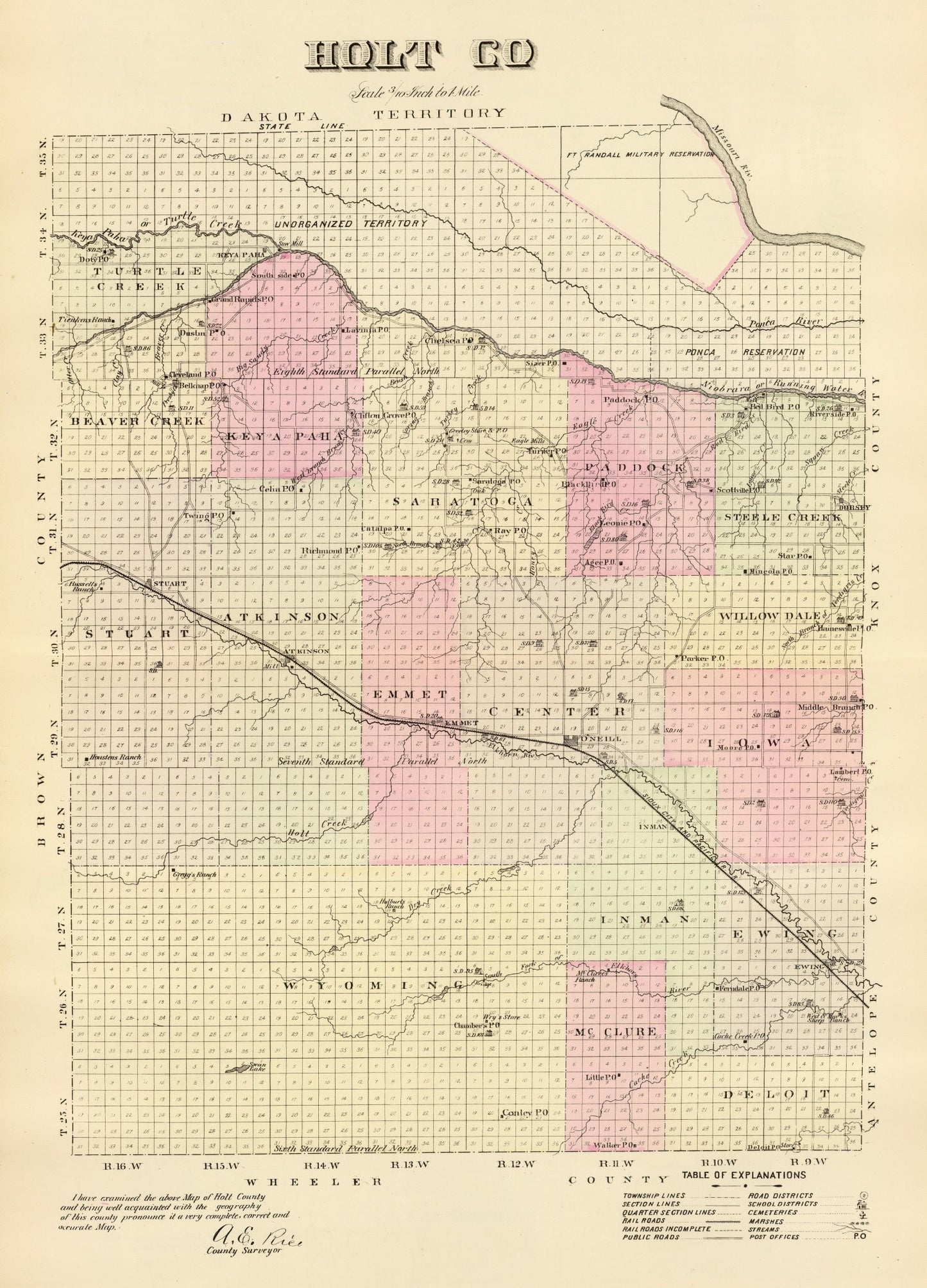 Vintage Map of Holt County, Nebraska 1885 -Not available at Minden location-