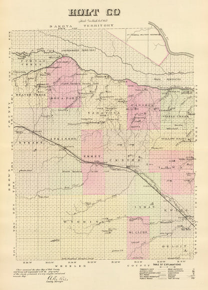 Vintage Map of Holt County, Nebraska 1885 -Not available at Minden location-