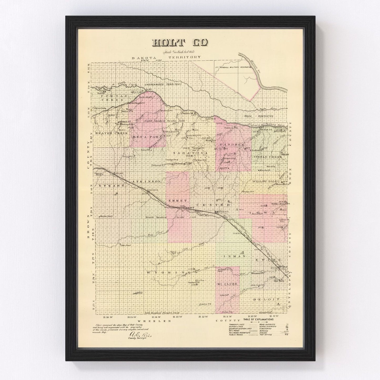 Vintage Map of Holt County, Nebraska 1885 -Not available at Minden location-