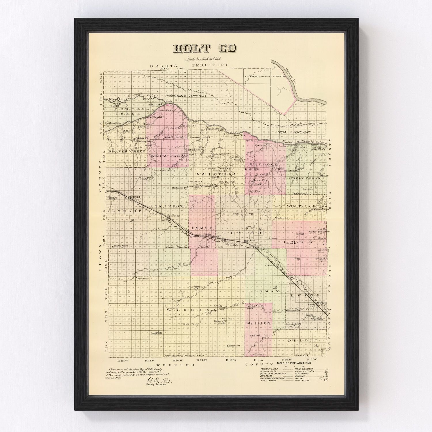 Vintage Map of Holt County, Nebraska 1885 -Not available at Minden location-