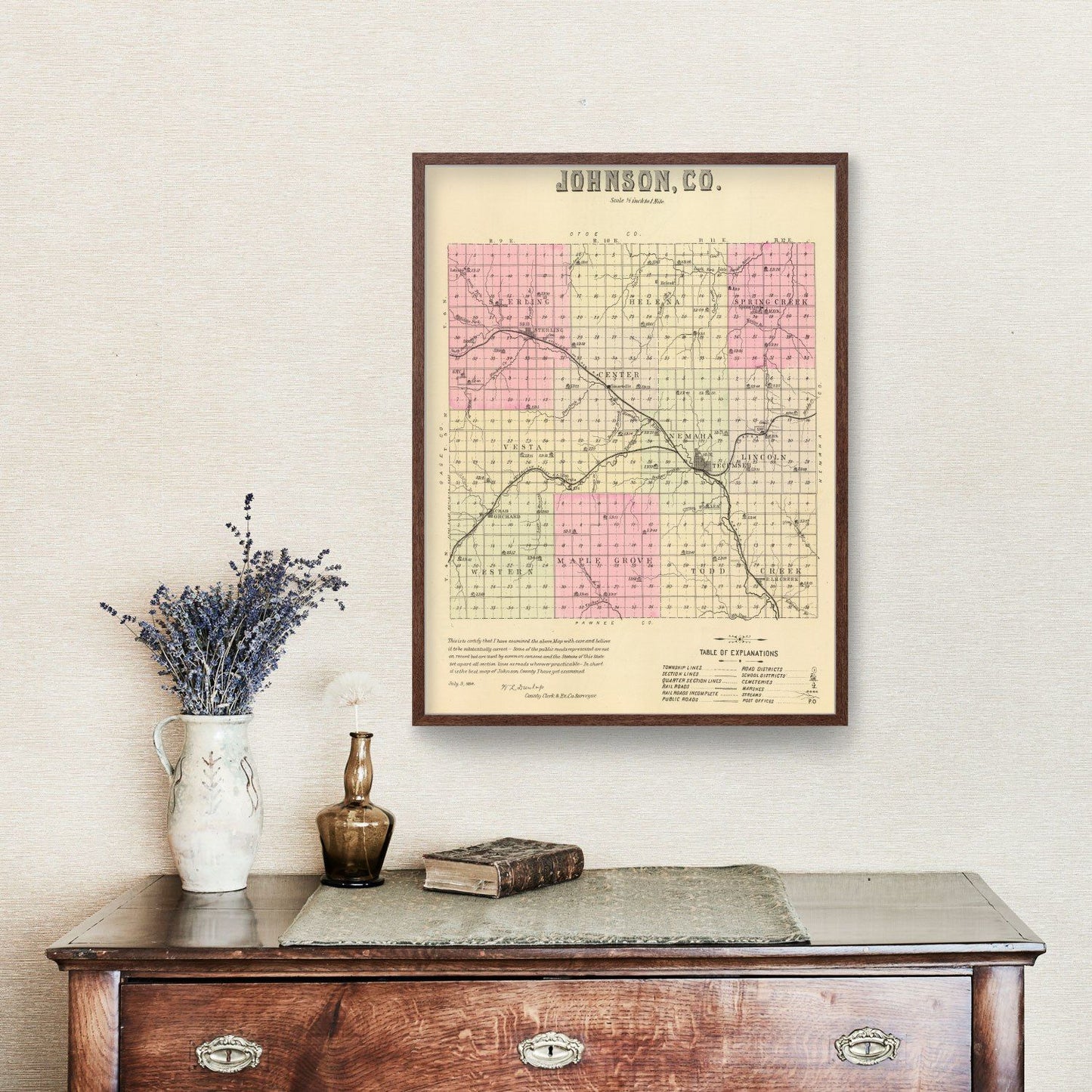 Vintage Map of Johnson County, Nebraska 1885 -Not available at Minden location-
