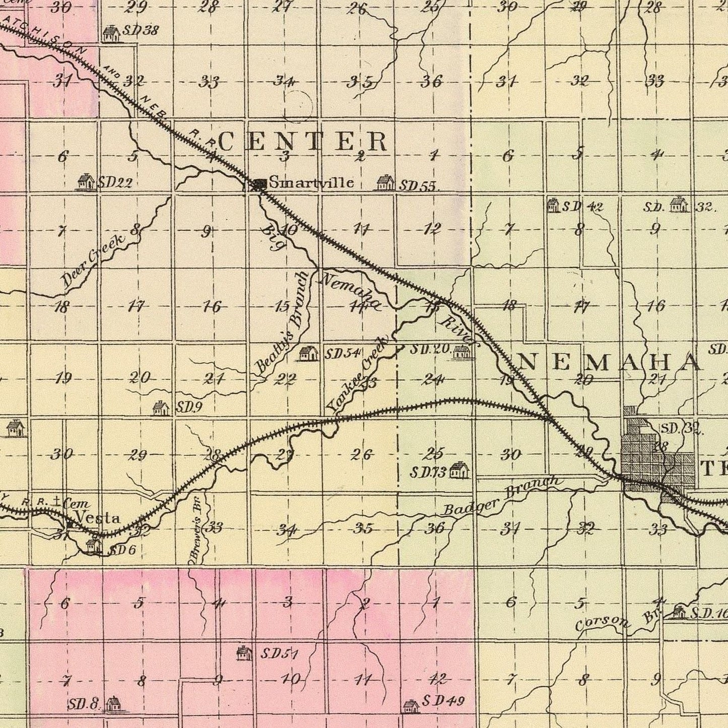 Vintage Map of Johnson County, Nebraska 1885 -Not available at Minden location-