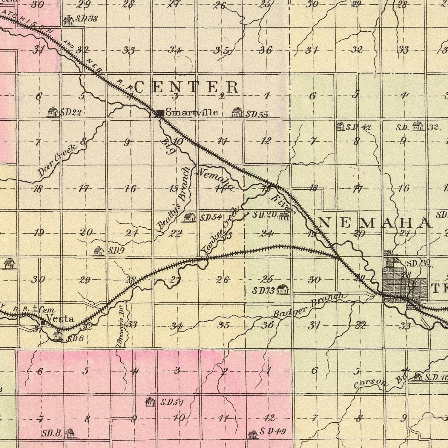 Vintage Map of Johnson County, Nebraska 1885 -Not available at Minden location-