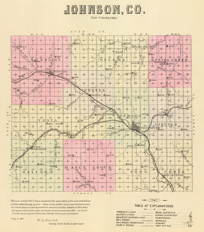 Vintage Map of Johnson County, Nebraska 1885 -Not available at Minden location-