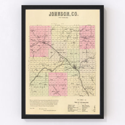 Vintage Map of Johnson County, Nebraska 1885 -Not available at Minden location-