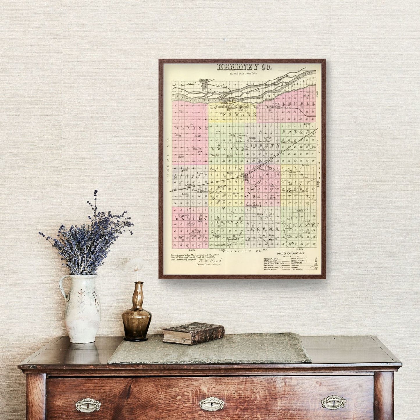 Vintage Map of Kearney County, Nebraska 1885 -Not available at Minden location-