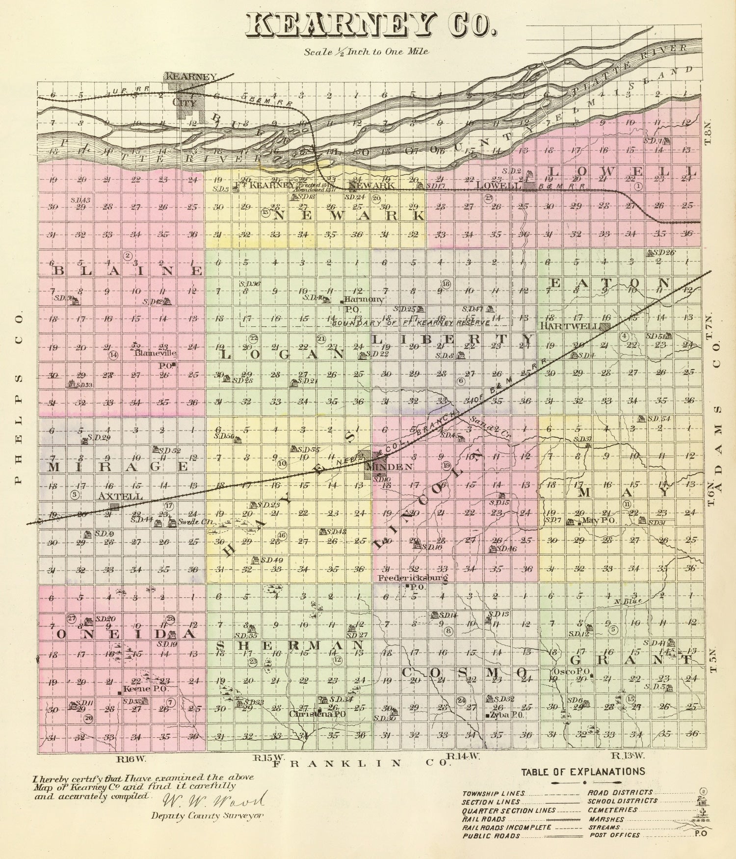 Vintage Map of Kearney County, Nebraska 1885 -Not available at Minden location-
