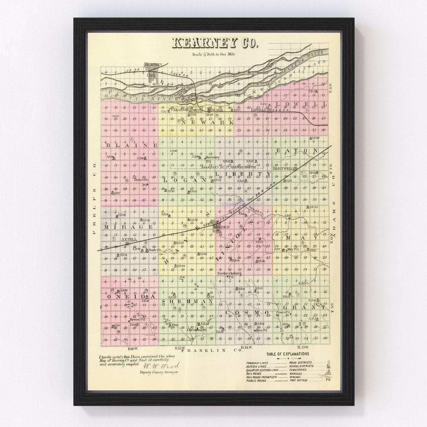 Vintage Map of Kearney County, Nebraska 1885 -Not available at Minden location-