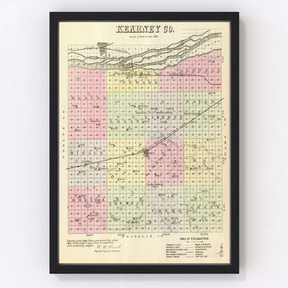 Vintage Map of Kearney County, Nebraska 1885 -Not available at Minden location-