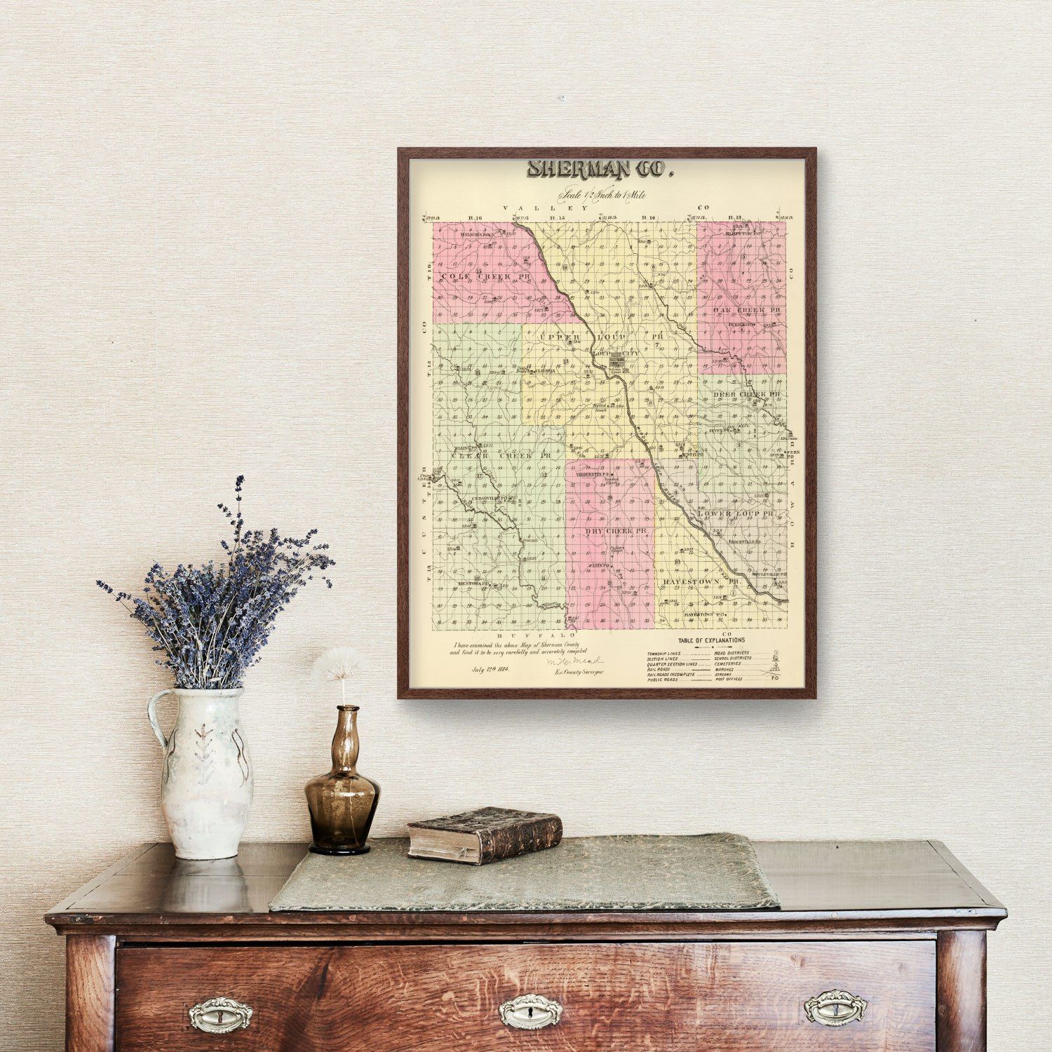 Vintage Map of Sherman County, Nebraska 1885 -Not available at Minden location-