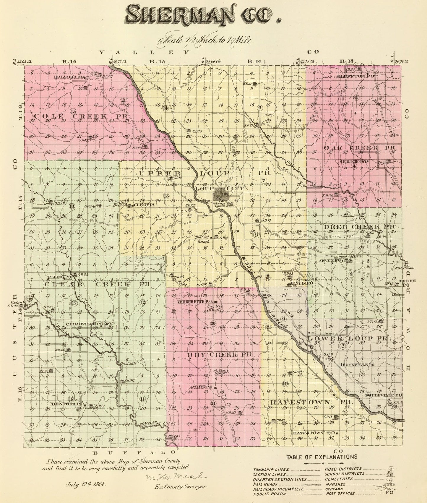 Vintage Map of Sherman County, Nebraska 1885 -Not available at Minden location-