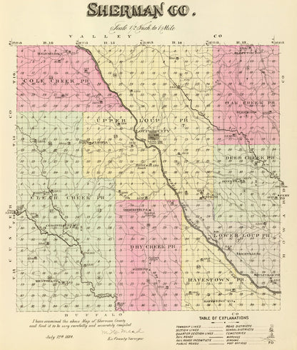 Vintage Map of Sherman County, Nebraska 1885 -Not available at Minden location-