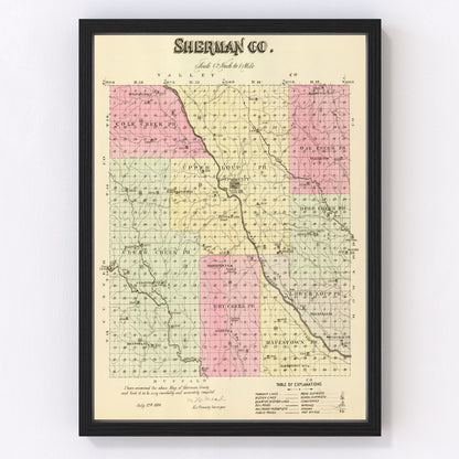 Vintage Map of Sherman County, Nebraska 1885 -Not available at Minden location-