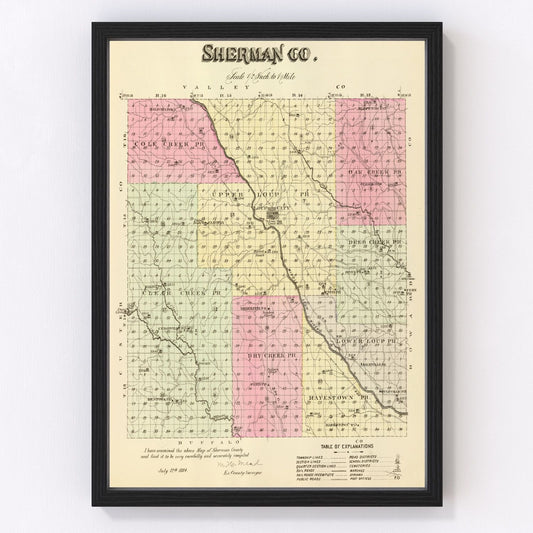 Vintage Map of Sherman County, Nebraska 1885 -Not available at Minden location-