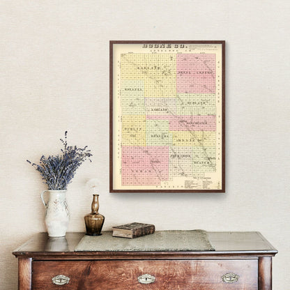 Vintage Map of Boone County, Nebraska 1885 -Not available at Minden location-