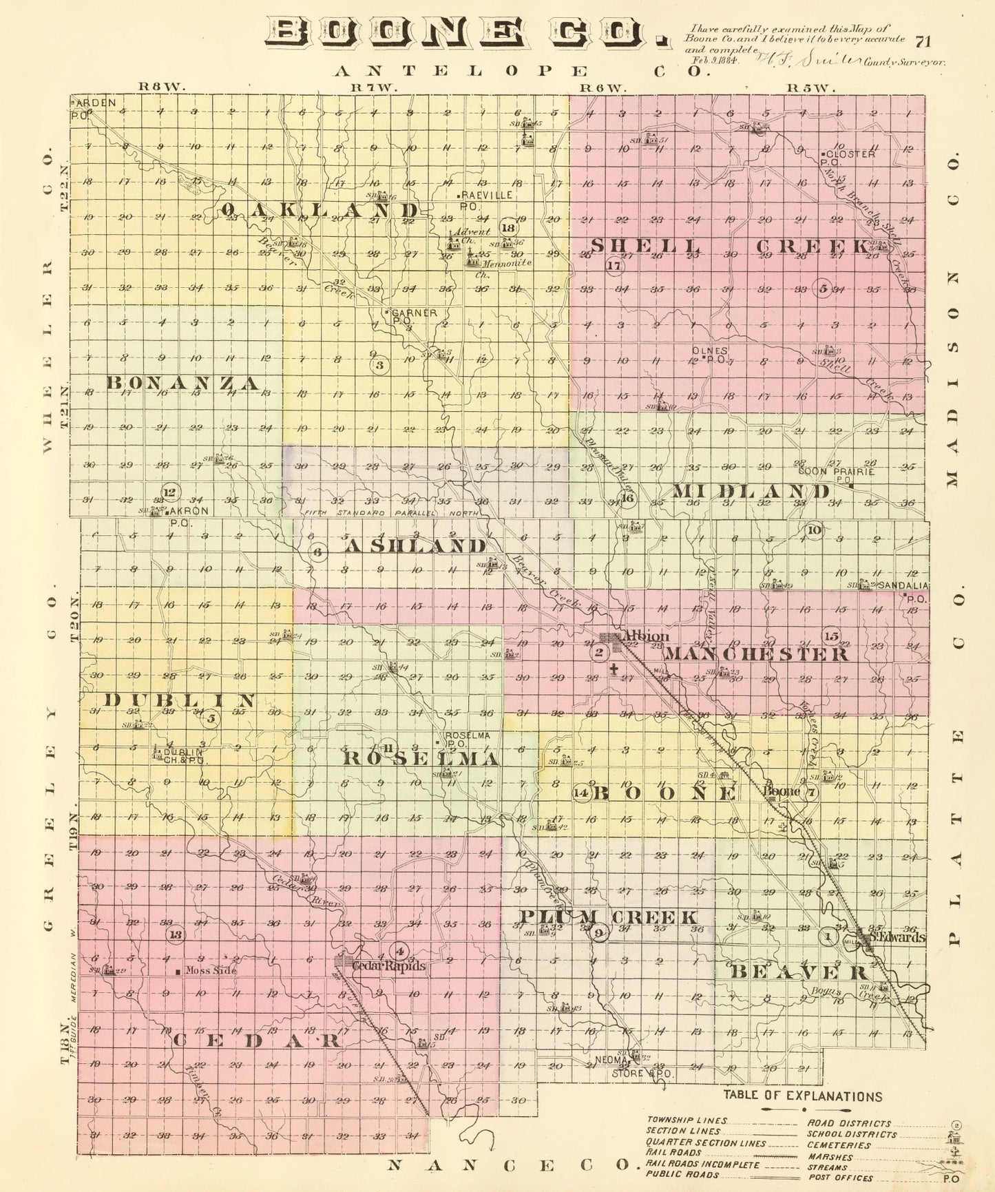 Vintage Map of Boone County, Nebraska 1885 -Not available at Minden location-